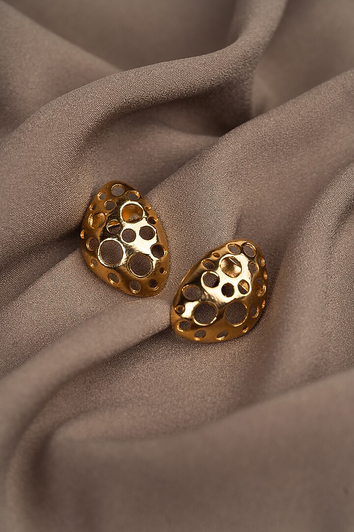 Gold Finish Handcrafted Poppy Stud Earrings by Hermosa By Srishti Bajaj at Pernia's Pop Up Shop