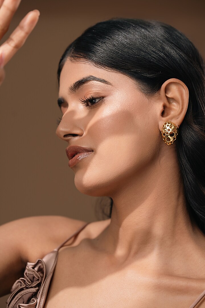 Gold Finish Handcrafted Poppy Stud Earrings by Hermosa By Srishti Bajaj at Pernia's Pop Up Shop