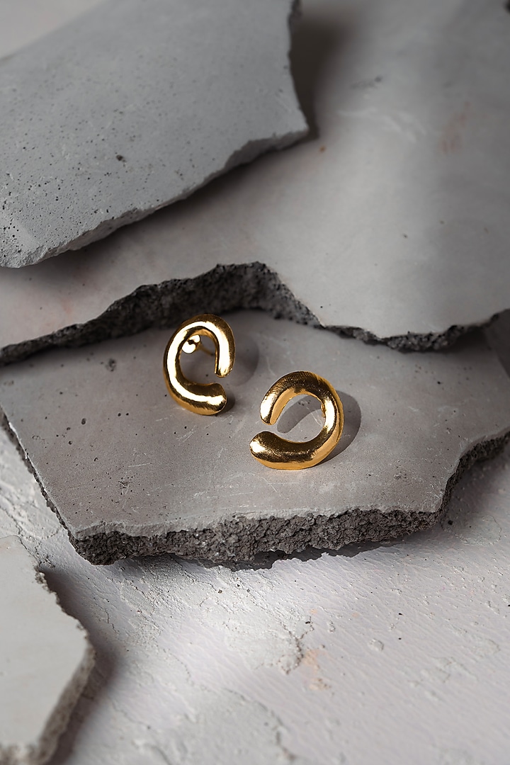 Gold Finish Handcrafted Stud Earrings by Hermosa By Srishti Bajaj at Pernia's Pop Up Shop
