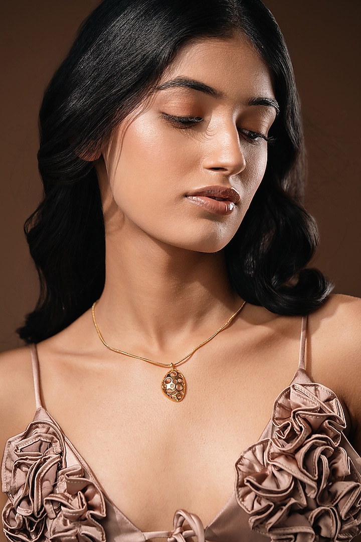 Gold Plated Handcrafted Poppy Pendant Necklace by Hermosa By Srishti Bajaj at Pernia's Pop Up Shop