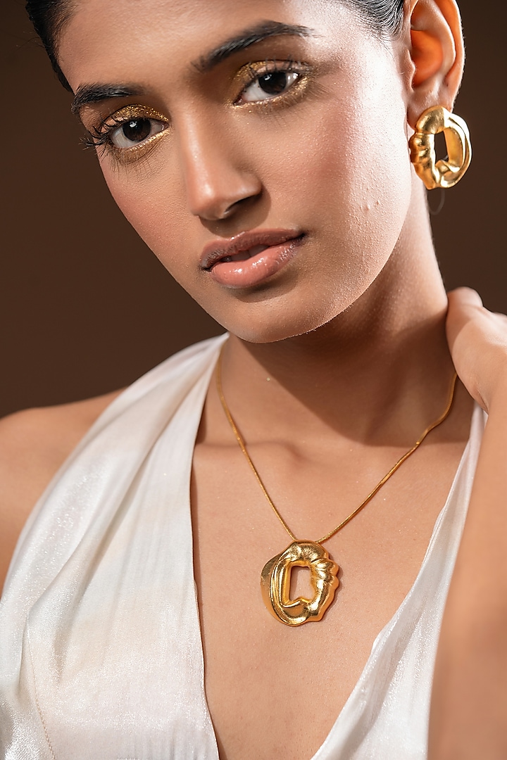 Gold Plated Handcrafted Brass Pendant Necklace by Hermosa By Srishti Bajaj at Pernia's Pop Up Shop