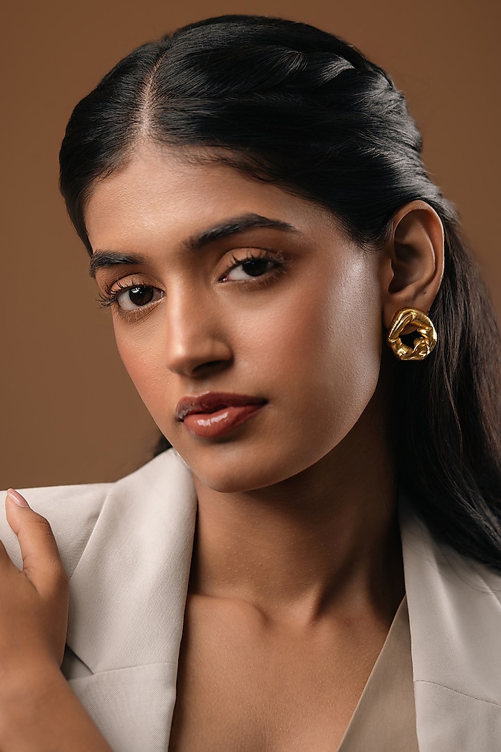 Gold Plated Brass Stud Earrings by Hermosa By Srishti Bajaj at Pernia's Pop Up Shop