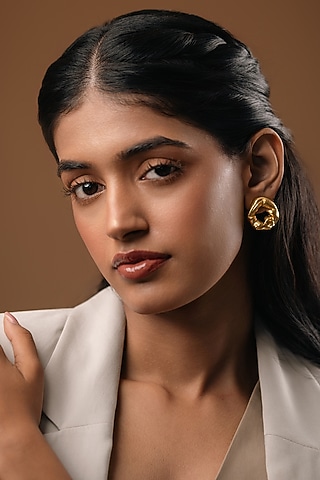 Gold Plated Brass Stud Earrings by Hermosa By Srishti Bajaj