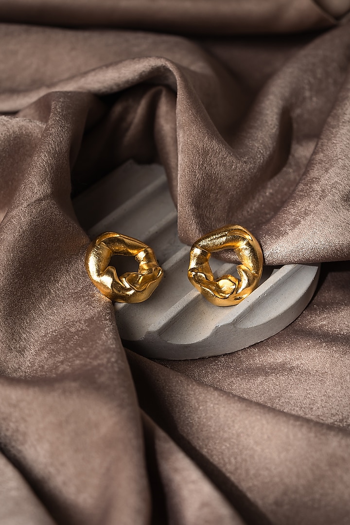 Gold Plated Brass Stud Earrings by Hermosa By Srishti Bajaj at Pernia's Pop Up Shop