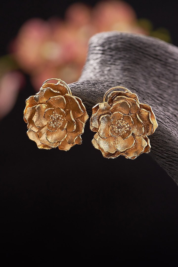 Gold Plated Floral Stud Earrings by Hermosa By Srishti Bajaj at Pernia's Pop Up Shop