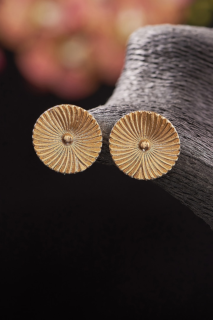 Gold Plated Sage Stud Earrings by Hermosa By Srishti Bajaj