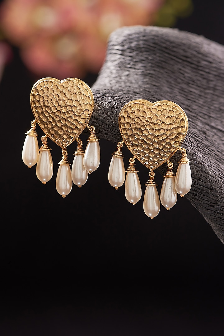 Gold Plated Pearl Bria Dangler Earrings by Hermosa By Srishti Bajaj