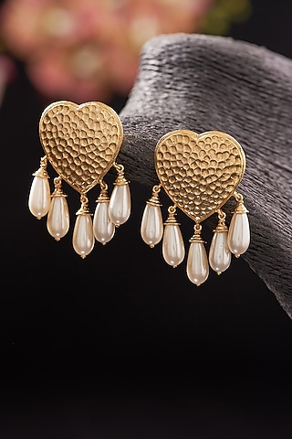 Gold Plated Pearl Bria Dangler Earrings by Hermosa By Srishti Bajaj