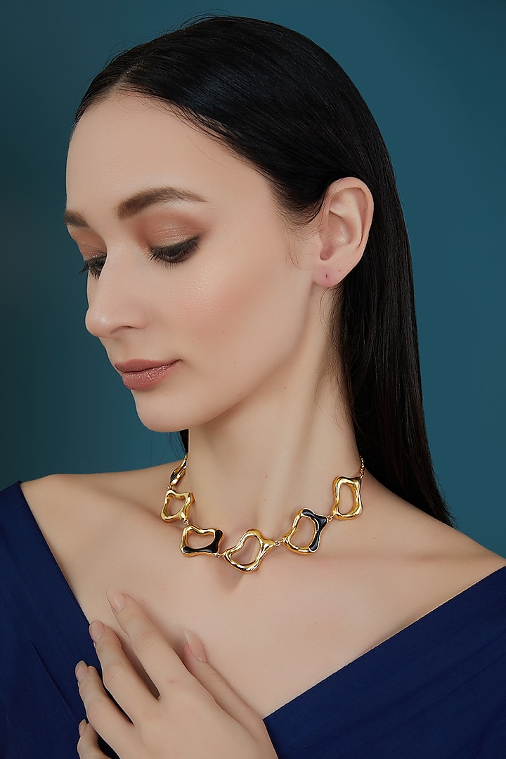 Gold Plated Enamelled Choker Necklace by Hermosa By Srishti Bajaj
