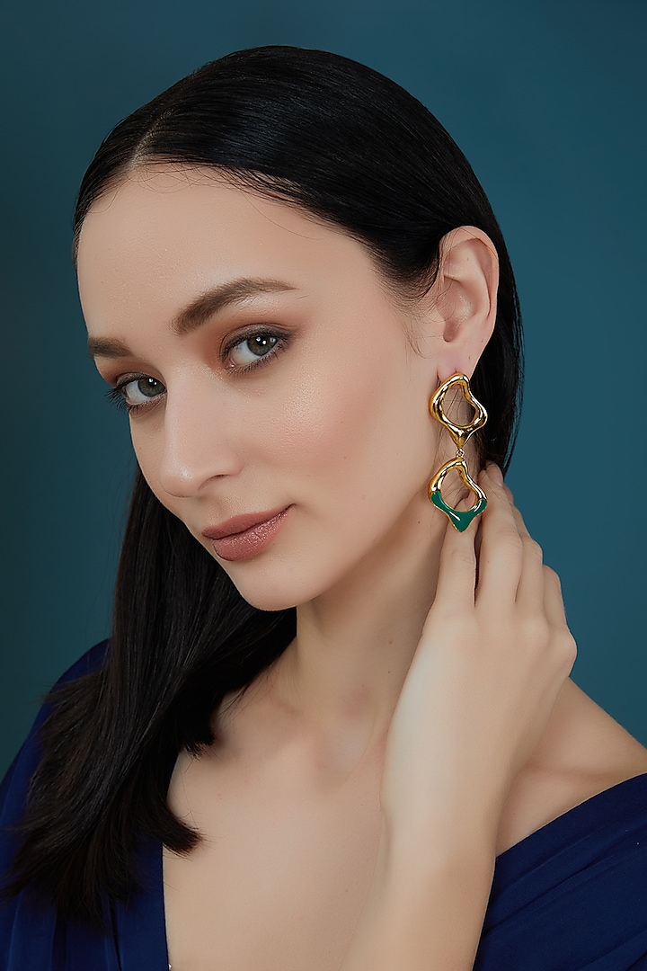 Gold Plated Enamelled Dangler Earrings by Hermosa By Srishti Bajaj