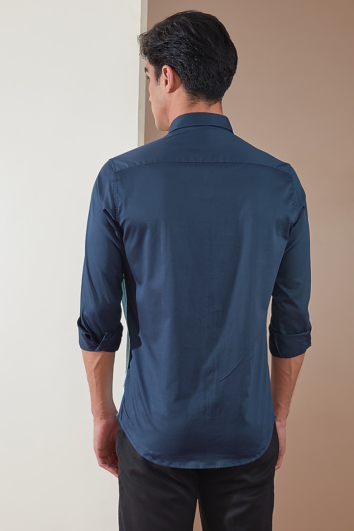 Navy Blue Pure Cotton Color Blocked Summer Shirt by HE SPOKE at Pernia's Pop Up Shop
