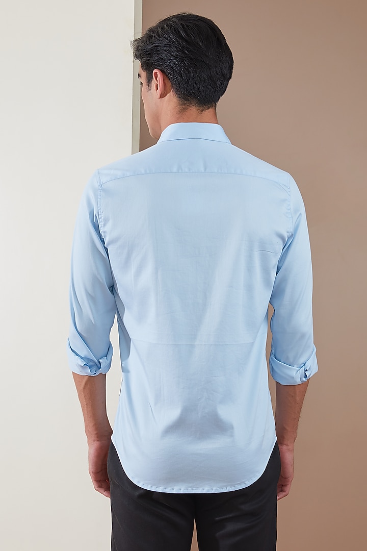 Powder Blue Pure Cotton Color Blocked Summer Shirt by HE SPOKE at Pernia's Pop Up Shop