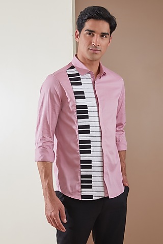 Cameo Pink Pure Cotton Color Blocked Shirt by HE SPOKE