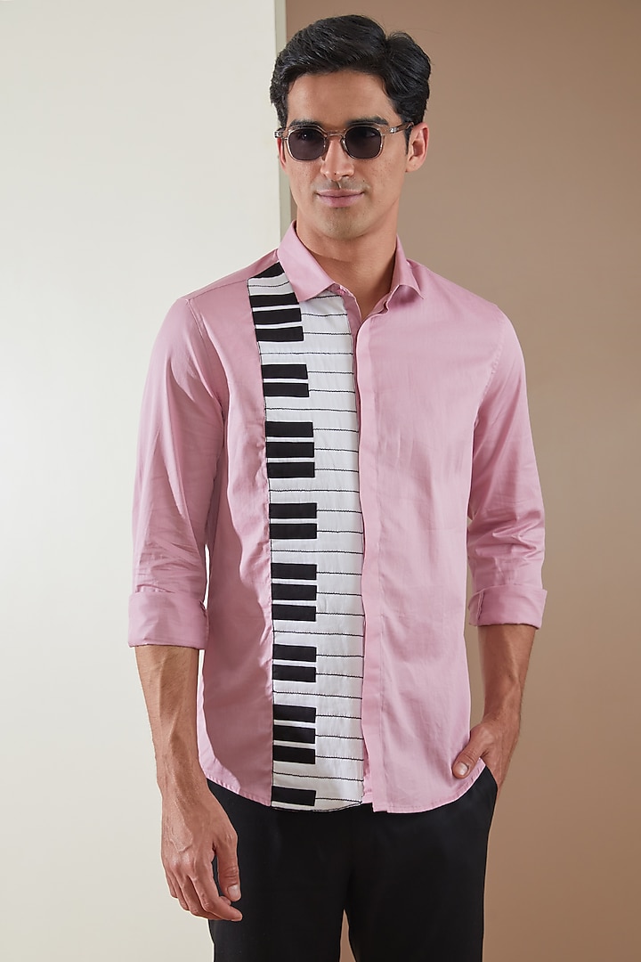 Cameo Pink Pure Cotton Color Blocked Summer Shirt by HE SPOKE at Pernia's Pop Up Shop