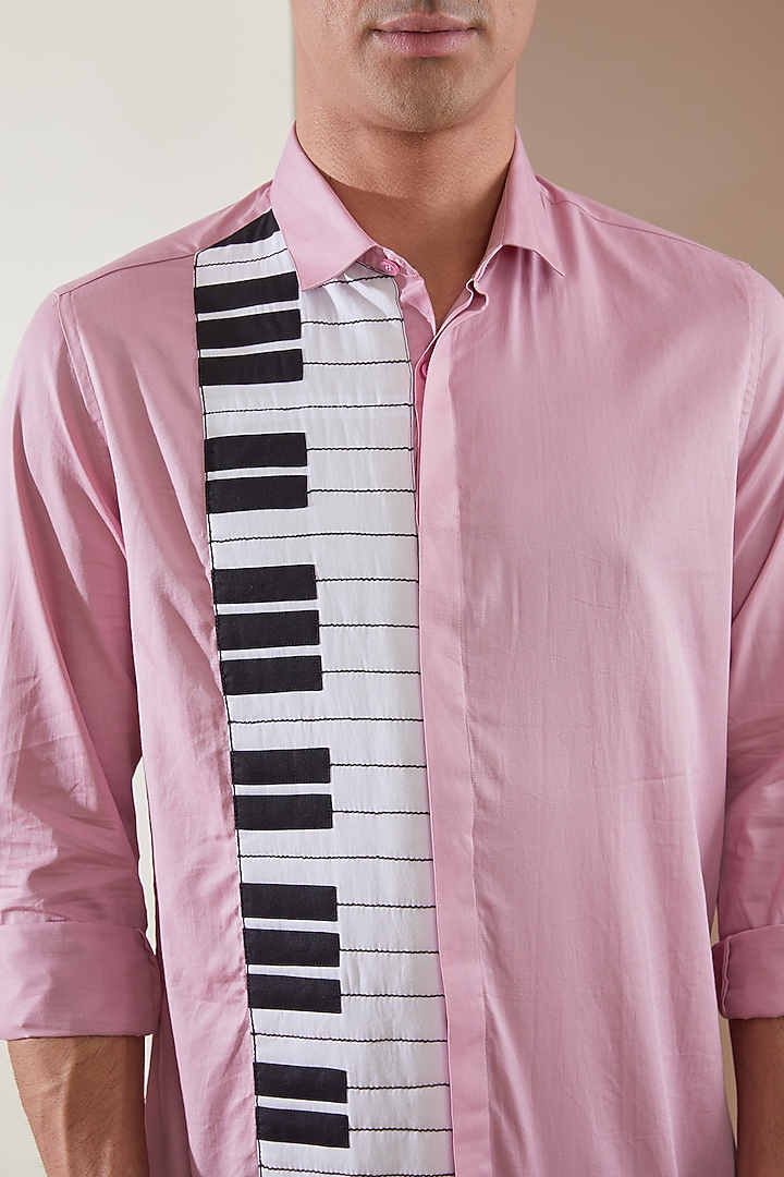 Cameo Pink Pure Cotton Color Blocked Summer Shirt by HE SPOKE at Pernia's Pop Up Shop