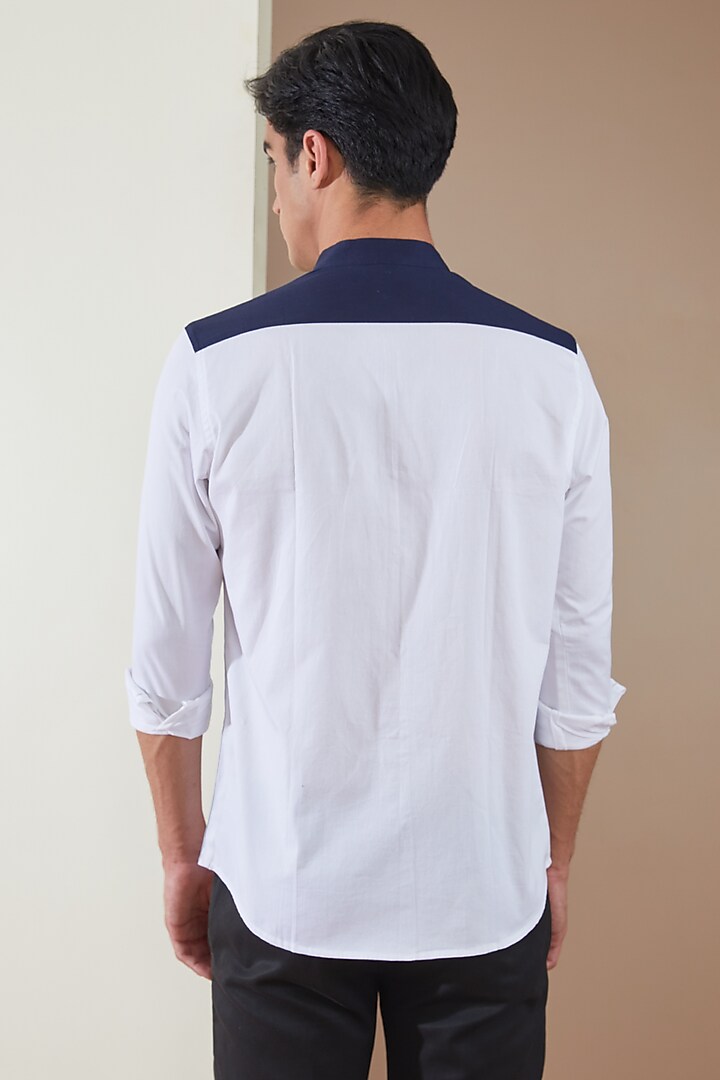 White Pure Cotton Color Blocked Summer Shirt by HE SPOKE at Pernia's Pop Up Shop