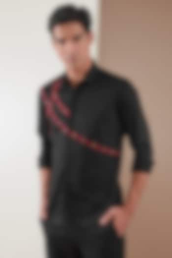 Black Pure Cotton Embellished Shirt by HE SPOKE