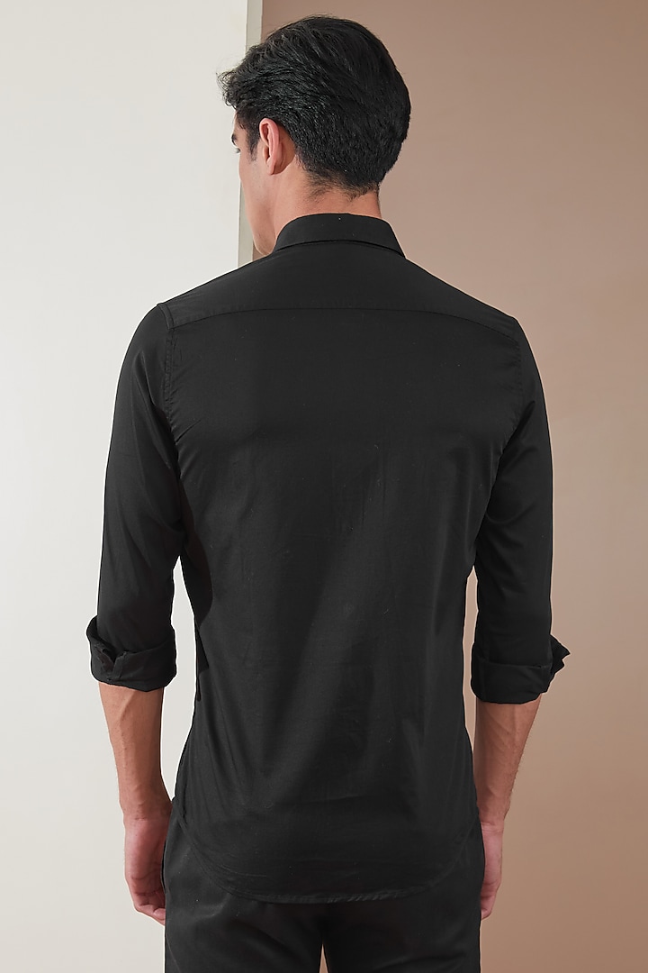 Black Pure Cotton Embellished Summer Shirt by HE SPOKE at Pernia's Pop Up Shop
