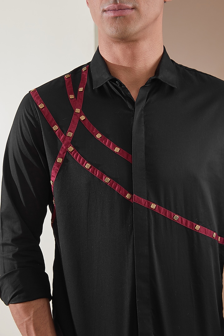 Black Pure Cotton Embellished Summer Shirt by HE SPOKE at Pernia's Pop Up Shop