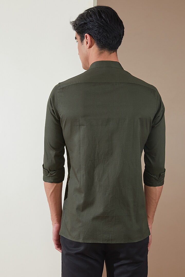 Olive Pure Cotton Embroidered Summer Shirt by HE SPOKE at Pernia's Pop Up Shop
