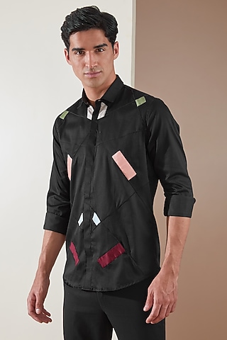 Black Pure Cotton Embellished Shirt by HE SPOKE