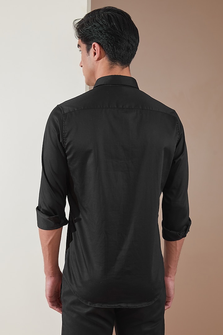 Black Pure Cotton Embellished Summer Shirt by HE SPOKE at Pernia's Pop Up Shop