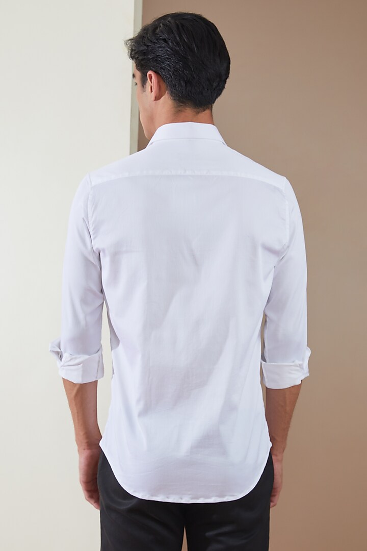 White Pure Cotton Embellished Summer Shirt by HE SPOKE at Pernia's Pop Up Shop