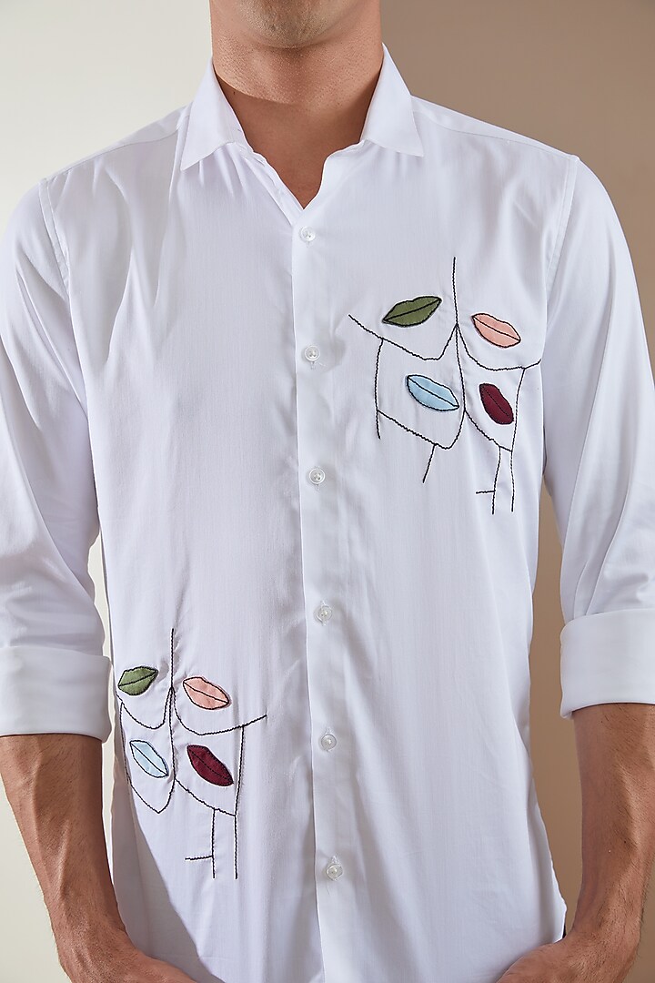 White Pure Cotton Embellished Summer Shirt by HE SPOKE at Pernia's Pop Up Shop