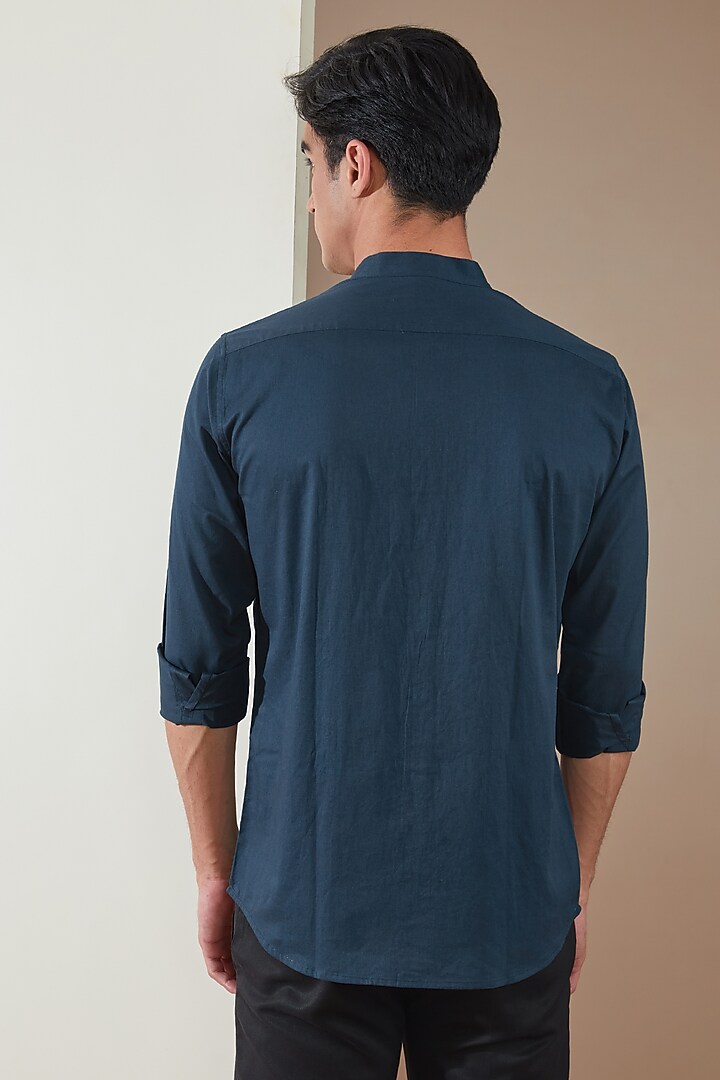 Navy Blue Pure Cotton Printed Summer Shirt by HE SPOKE at Pernia's Pop Up Shop