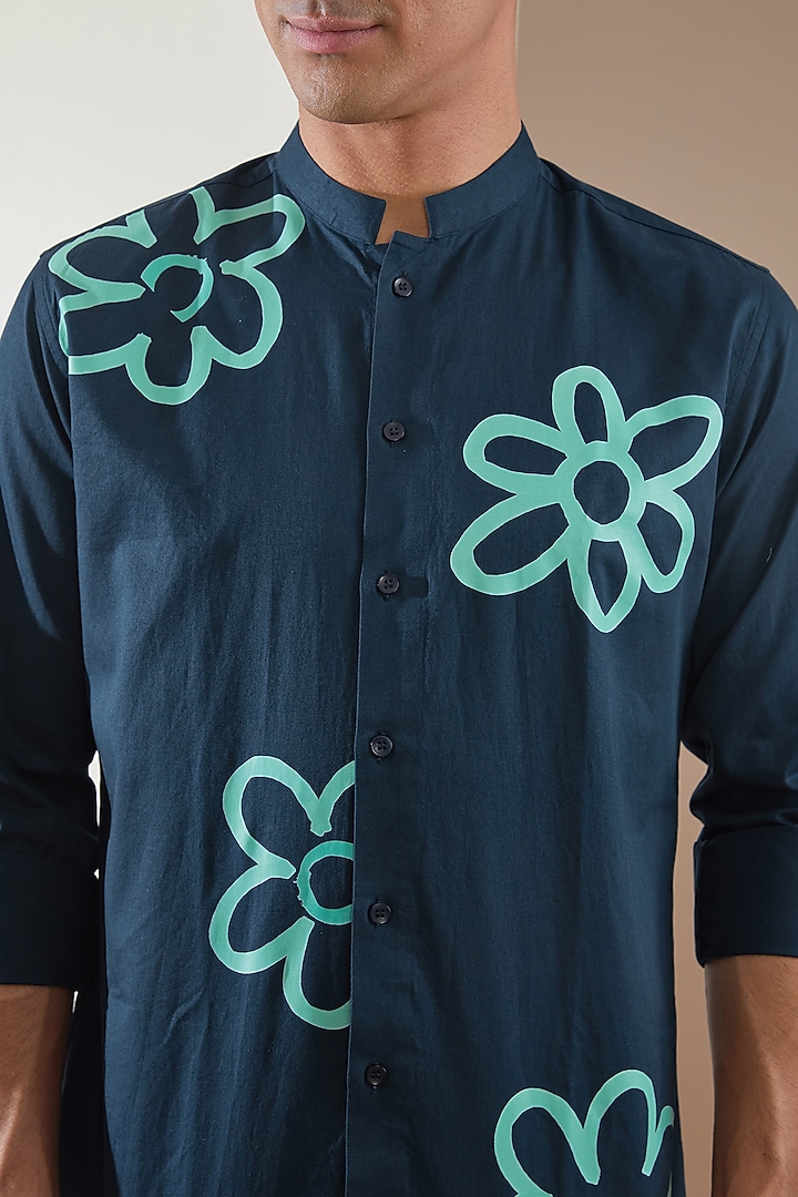 Navy Blue Pure Cotton Printed Summer Shirt by HE SPOKE at Pernia's Pop Up Shop
