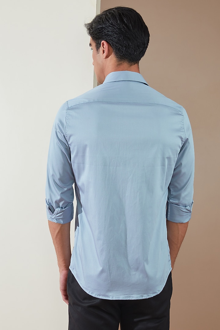 Powder Blue Pure Cotton Printed Summer Shirt by HE SPOKE at Pernia's Pop Up Shop