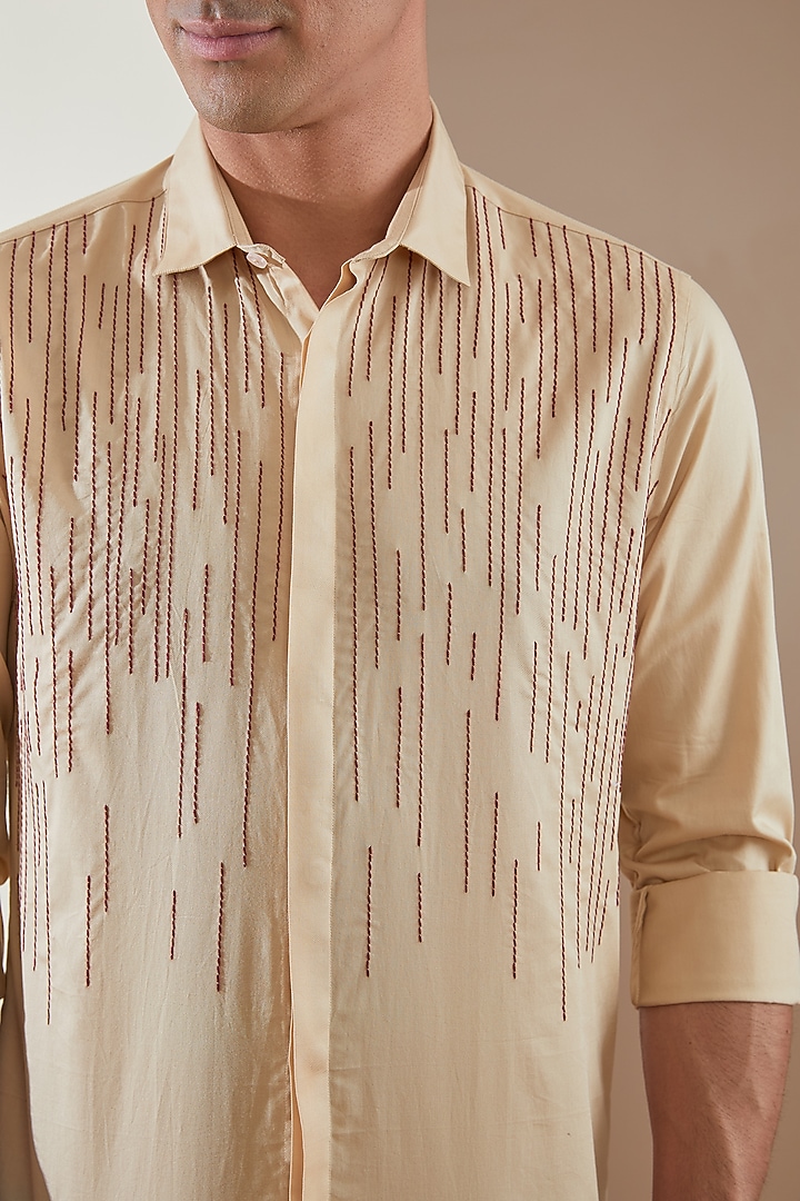 Cream Pure Cotton Embroidered Summer Shirt by HE SPOKE at Pernia's Pop Up Shop