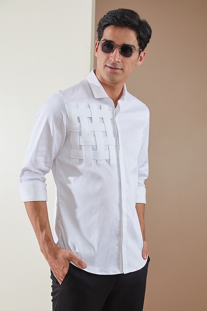 White Pure Cotton Pleated Summer Shirt by HE SPOKE at Pernia's Pop Up Shop