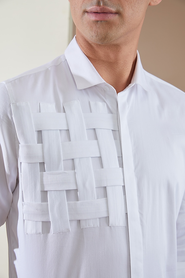 White Pure Cotton Pleated Summer Shirt by HE SPOKE at Pernia's Pop Up Shop