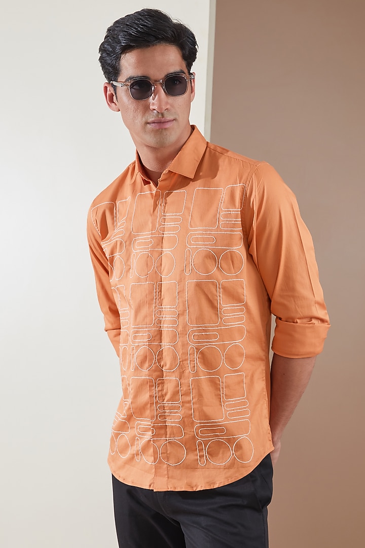 Tangerine Pure Cotton Embroidered Summer Shirt by HE SPOKE at Pernia's Pop Up Shop
