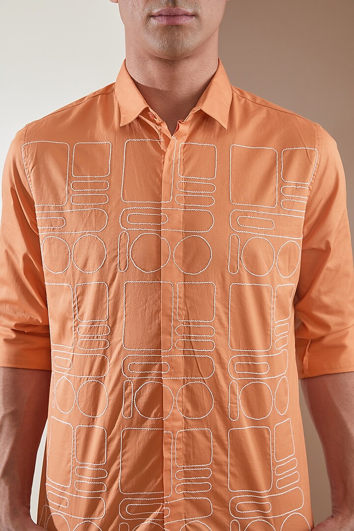 Tangerine Pure Cotton Embroidered Summer Shirt by HE SPOKE at Pernia's Pop Up Shop