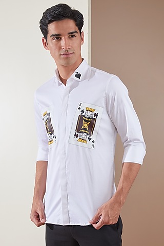 White Pure Cotton Printed Shirt by HE SPOKE