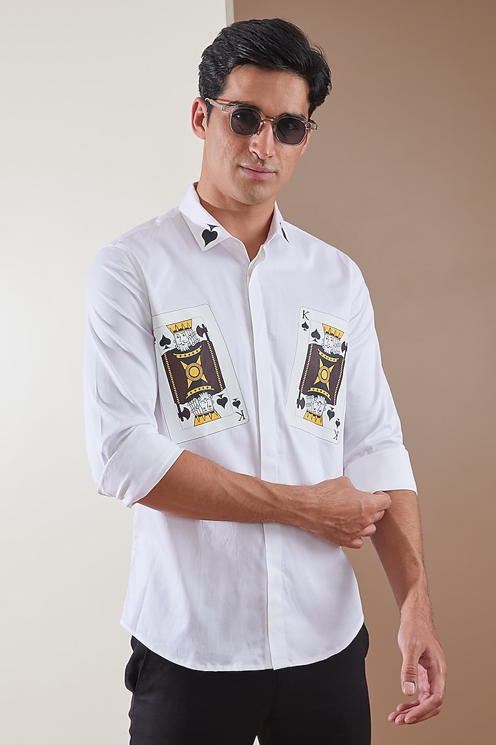 White Pure Cotton Printed Summer Shirt by HE SPOKE at Pernia's Pop Up Shop