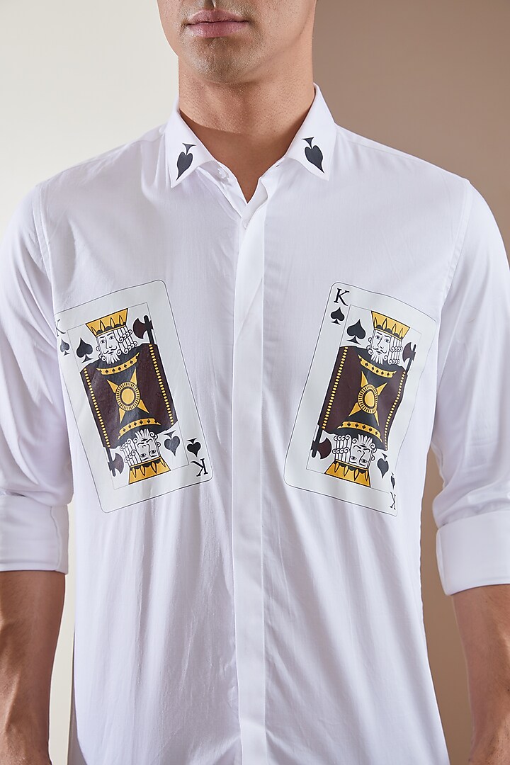 White Pure Cotton Printed Summer Shirt by HE SPOKE at Pernia's Pop Up Shop