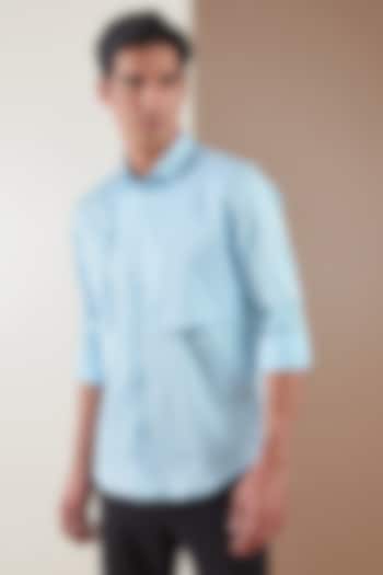 Powder Blue Pure Cotton Harness Style Shirt by HE SPOKE