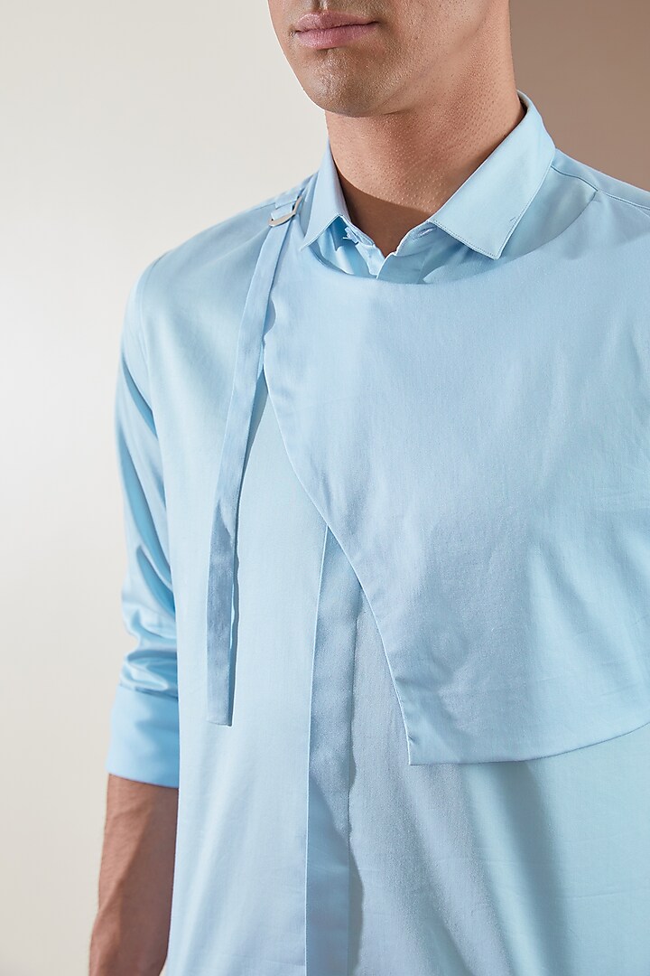Powder Blue Pure Cotton Harness Style Summer Shirt by HE SPOKE at Pernia's Pop Up Shop
