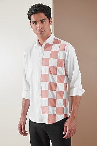 White Pure Cotton Color Blocked Shirt by HE SPOKE