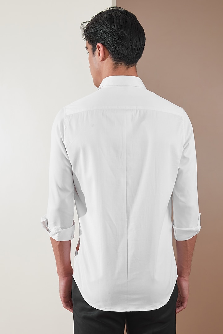 White Pure Cotton Color Blocked Summer Shirt by HE SPOKE at Pernia's Pop Up Shop