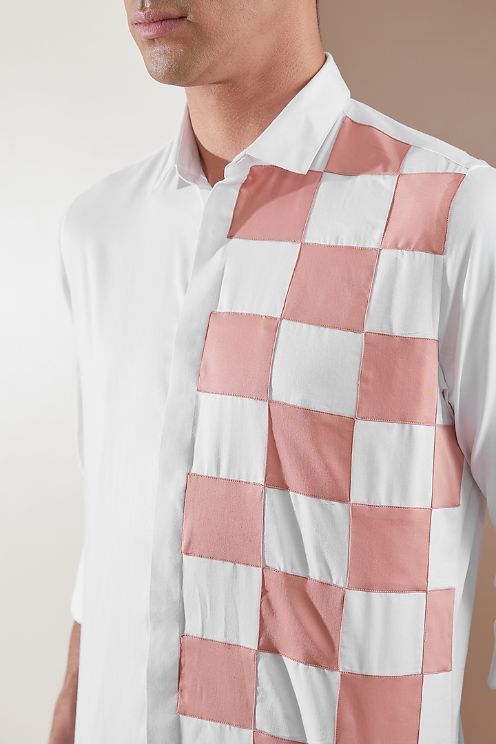 White Pure Cotton Color Blocked Summer Shirt by HE SPOKE at Pernia's Pop Up Shop