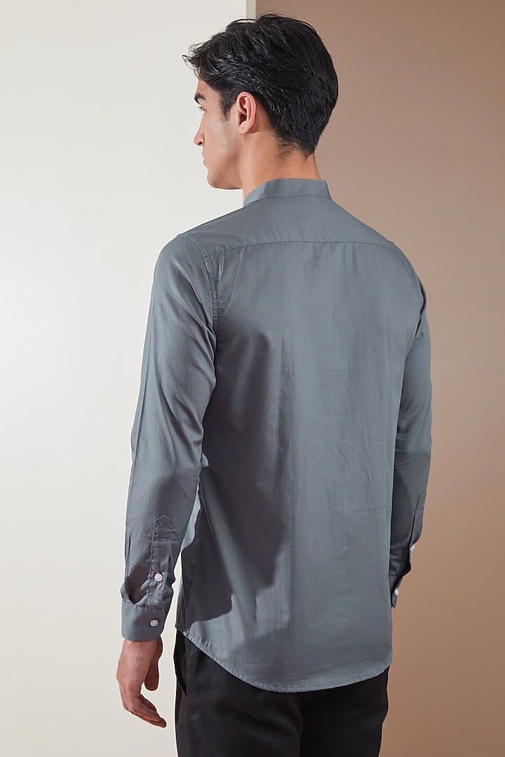 Metal Grey Pure Cotton Embroidered Summer Shirt by HE SPOKE at Pernia's Pop Up Shop
