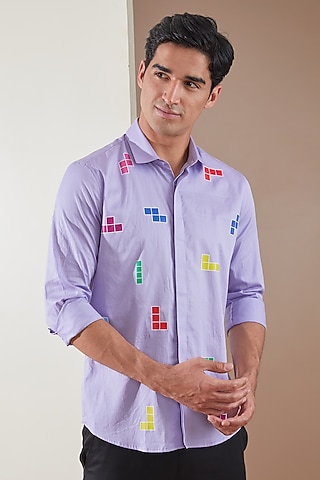 Lilac Pure Cotton Printed Shirt by HE SPOKE