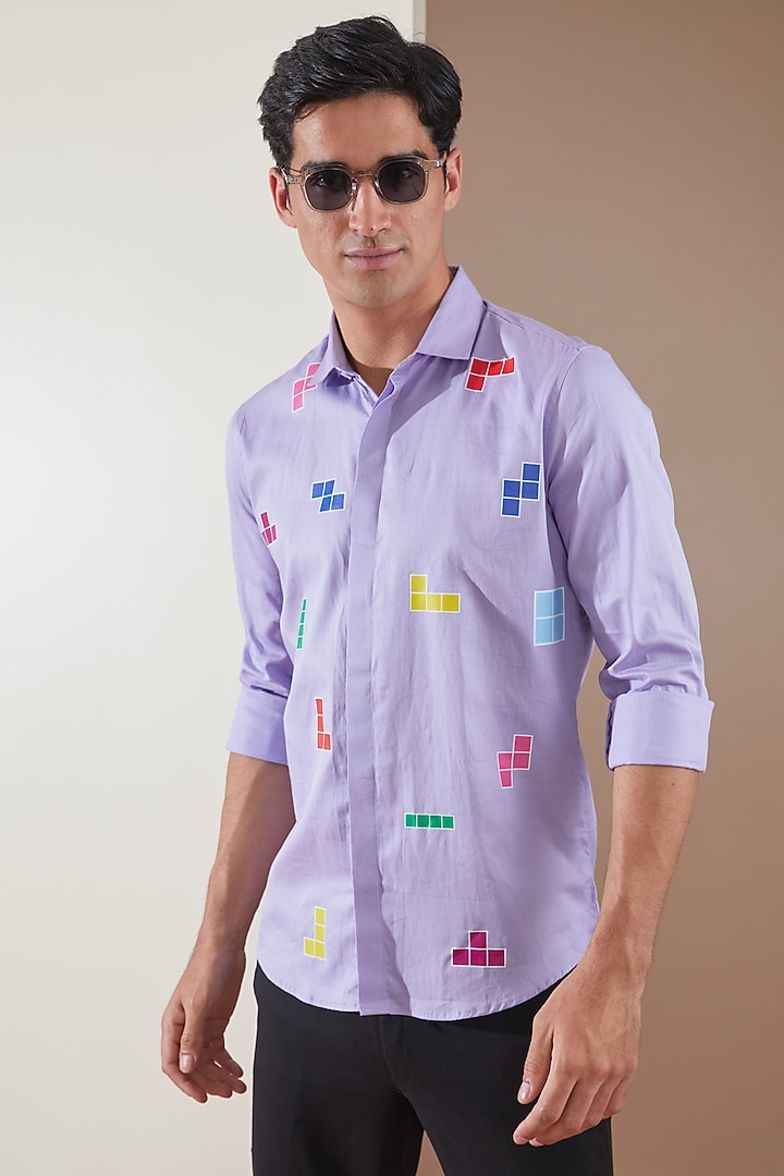 Lilac Pure Cotton Printed Summer Shirt by HE SPOKE at Pernia's Pop Up Shop