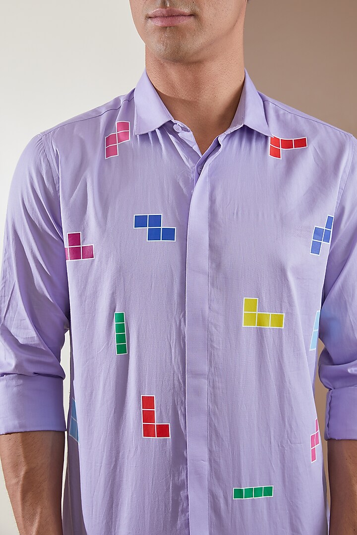 Lilac Pure Cotton Printed Summer Shirt by HE SPOKE at Pernia's Pop Up Shop