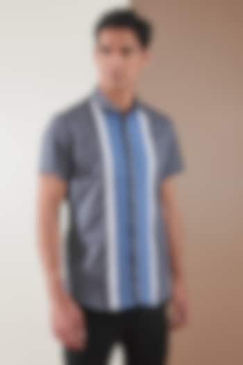Metal Grey Pure Cotton Color Blocked Shirt by HE SPOKE