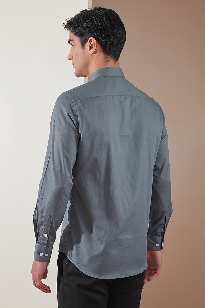 Metal Grey Pure Cotton Embroidered Summer Shirt by HE SPOKE at Pernia's Pop Up Shop